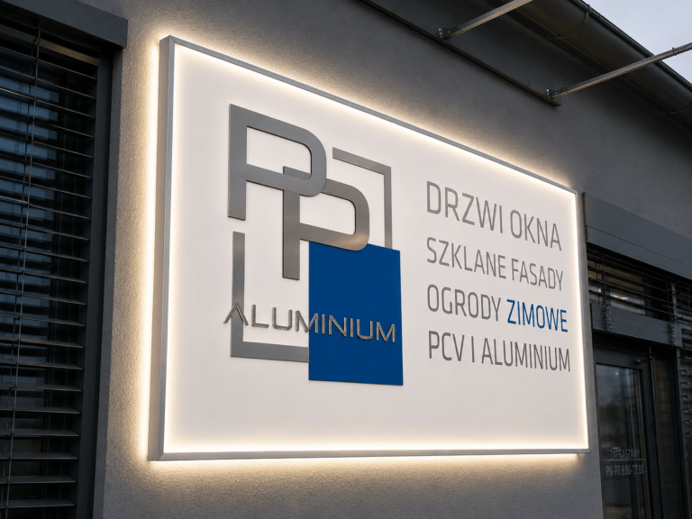 Tablica z dibondu i pleksy podświetlana 